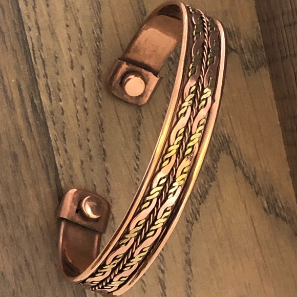 Pure Copper Two Tone Magnetic Bracelet Energy Cuff Bangle - Picture 2 of 6